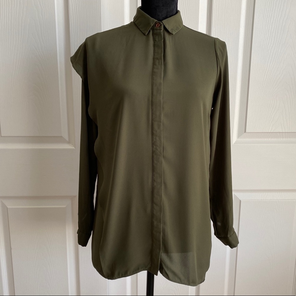 ASOS olive green flowy button down blouse